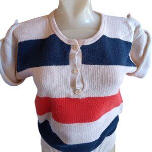 Vintage Women's Medium Top 1970's Monarch Knit Striped Short-Sleeve Sweater Boho